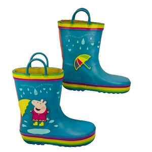 Peppa Pig Kids Rain Boots Blue Rainbow Umbrella Toddler 9–10 Fun Colorful